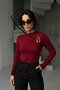 Women's Blouse with Gold Buckle Detail, Gathered, Long Sleeves, Sandy Fabric, Lycra, Elegant Blouse