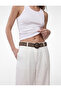 Geometric Patterned Wide-Leg Linen Trousers with Pocket and Belt Detail - 3