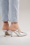 Women's Heeled Slippers Pointed Toe Stone Buckle Stylish Evening Dress and Casual Slippers Alexa Silver - 6