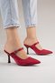 Women's Heeled Slippers Pointed Toe Stone Buckle Stylish Evening Dress and Casual Slippers Alexa Burgundy - 3