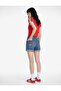 Cotton High Waist Slim Fit Double Leg Mini Denim Shorts - 3
