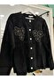 Hatun Angora Embroidered Cardigan (Size 36-42 Compatible) - Black - Standard - 5
