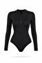 Black Zippered Long Sleeve Women's Swimsuit Hijab Surfing Swimsuit Without Cap - 3