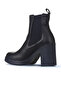 Navy Blue Leather Women's Heeled Boots 01Wz3202 - 4