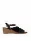 Black Leather Women's Wedge Heeled Sandals 01We4000
