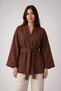 Women's Brown Belted Design Kimono Jacket