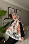 Rose Pattern Silk Voile Shawl White - 6