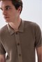 Men's Mink Color Polo Collar Short Sleeve Knitwear Cardigan - 3