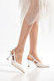 Flora Women's Ecru Pointed Toe Heeled Lace Patterned Shoes - 6