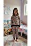 Girl's Cotton Cream Color Leopard Patterned Long Sleeve Seasonal Pajama Set