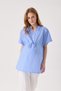 Maternity Baby Blue Poplin Cotton Striped Pattern Blouse with Waist Tie and Collar Button Detail (Breastfeeding) - 7