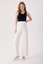 Maternity Wide Leg Adjustable Waist Fabric White Pants with Front Seam Detail - 9