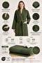Striped Women's Bathrobe Set 100% Certified Cotton 2 Pieces, Shawl Collar Bathrobe + Head Towel - Dark Green - 3