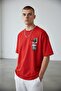 Unisex Red Oversize New Moment Printed Wide Fit Casual T-Shirt
