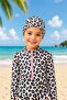 Ruffle Detailed Leopard Pattern Bonneted Girl's Swimsuit - 2