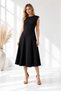 Women's Padded Shoulder Midi Length Flared Cut Sleeveless Stylish Elegant Event Dress Black Evening Dress 77162 - 7