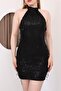Women's Tie-Neck Open Back Fringed Sequin Mini Dress - 7