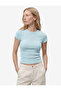 Ribbed Cotton Slim Fit Crew Neck Short Sleeve T-Shirt with Lace Detail - 2