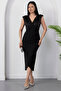 Double Breasted Collar Pulpayet Detail Sleeveless Crepe Dress Grs3820 - 6