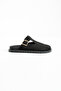Lang Women's Casual Buckle Flat Sole Black Suede Look Mule Slippers