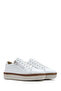 Women's White Lace-Up Thick-Soled Sports Shoes, Leather Sneaker 26Pfd500618 - 2