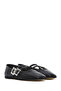Women's Black Double Buckle Shoes, Stoned Leather Ballerinas 26Pfd140518 - 2