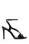 Women's Black Ankle Strap High Thin Heels Shoes Genuine Leather Sandals 25Sfd161516
