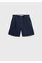 Mid-Waist Pleated Denim Bermuda Shorts - 3