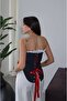 Women's Navy Blue Denim Look Lace-Up Back Corset Bustier - Red Ribbon and Polka Dot Design Top Krs10 - 7