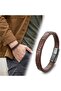Brown Leather Braided and Steel Men's Bracelet - 21 cm