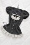 Anthracite Coquette Bridge Detailed Ruffled Lace Y2K Short Sleeve Crop