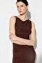 Buckle Detailed Gathered Jersey Midi Dress - Brown - 4
