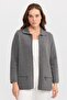 Women's Polo Collar Pocket Zippered Wool Cardigan Smoked - 3