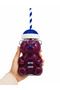 Teddy Bear Glass Cup for Cold Drinks, Frozen, Detox Cup 500 ml Blue with Details and Straw - 3