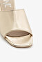 Gold Color Genuine Leather Thick Heeled Women's Slippers - 2