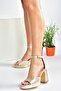 Skin Satin Fabric Thick Platform Heeled Women's Shoes M570020804 - 2