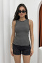 Women's Athlete Sleeveless Crew Neck Striped Ribbed Lycra Zero Sleeve T-Shirt - 4
