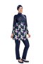 Starinci Lycra Full Covered Swimsuit Navy Blue Bottom Detail Floral Pattern - 2