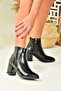 Black Crocodile Print Thick Heeled Women's Boots L251089311 - 3