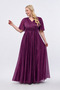 Işıltı Plus Size Glittery Tulle Stretchy Double-Breasted Collar Ruffle Sleeve Long Plus Size Chic Evening Dress 3051 - 6