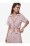 X Melis Ağazat - Short Sleeve Front Tie Stone Embellished Striped Crop Shirt - 3