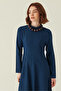 Partly Stitched Tencel Dress Navy Blue - 2