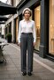 Quality Fabric, Original Stitching Button+Zipper Closure High Waist Grey Palazzo Trousers - New Production