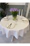 Royal Linen Textured Pearlescent Glitter Round Tablecloth Off-White - 7
