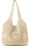 Beige Geometric Circular Patterned Double Thick Strap Snap Fastener Lined Inner Pocket Paper Rope Knitted Bohemian Natural Straw Bag Knitted Beach Seaside Shoulder Bag - 3