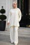 Ecru Leather Garnished Tunic and Trousers Set - 6