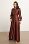 Liza Belted Satin Dress - Brown - 4