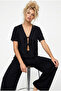Black Tied Knitted Pajama Suit7889
