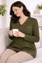 Women's Middle Age and Above V-Neck Patterned Mother Combed Cotton Blouse 30575 - 5
