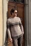 Men's Crew Neck Mink Sweater Knitwear Thessaloniki Knitted Patterned Classic Fit - 5245C - 6